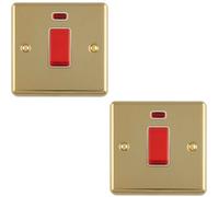 Loops 2-Pack 1-Gang 45A Double-Pole Cooker Switch With Neon Indicator, Polished Brass And White Trim