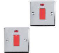 Loops 2 Pack 1 Gang 45A Oven Cooker Switch Neon - Polished Chrome & Grey Rocker Dp