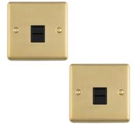 Loops 2-Pack 1-Gang Satin Brass & Black Bt Master Telephone Socket Wall Plate