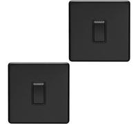 Loops 2 Pack 1 Gang Single 10A Intermediate Light Switch Screwless Matt Black Metal