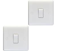 Loops 2 Pack 1 Gang Single 10A Light Switch 1 Way - White Plastic Wall Plate Rocker
