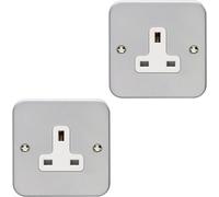 Loops 2 Pack 1 Gang Single 13A Unswitched Uk Plug Socket Heavy Duty Metal Clad Power