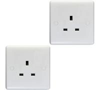 Loops 2 Pack 1 Gang Single 13A Unswitched Uk Plug Socket - White Wall Power Outlet