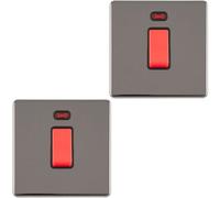 Loops 2 Pack 1 Gang Single 45A Dp Cooker Switch & Neon Screwless Black Nickel Rocker