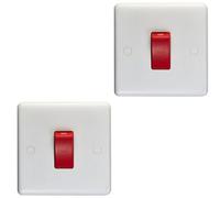 Loops 2 Pack 1 Gang Single 45A Dp Cooker Switch - White Plastic Rocker Oven Appliance