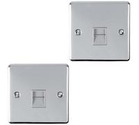 Loops 2 Pack 1 Gang Single Bt Telephone Master Socket Chrome & Grey Wall Plate Outlet
