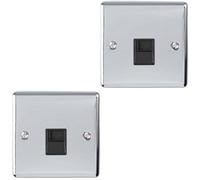 Loops 2 Pack 1 Gang Single Bt Telephone Master Socket Polished Chrome Wall Plate