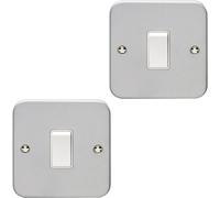 Loops 2 Pack 1 Gang Single Light Switch 2 Way 10A Heavy Duty Metal Clad - White Rocker