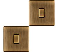 Loops 2 Pack 1 Gang Single Light Switch Screwless Antique Brass 2 Way 10A Slim Rocker