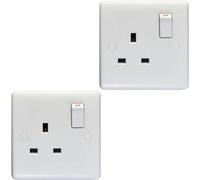 Loops 2 Pack 1 Gang Single Pole 13A Switched Uk Plug Socket - White Wall Power Outlet