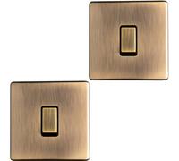 Loops 2 Pack 1 Gang Single Screwless 20A Switch Antique Brass & Black 3mm Slim Plate