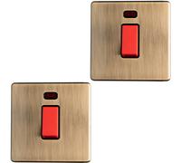 Loops 2 Pack 1 Gang Single Screwless 45A Switch & Neon Antique Brass & Black 3mm Oven