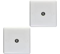 Loops 2 Pack 1 Gang Single Tv Aerial Wall Face Plate - White Female Coaxial Socket