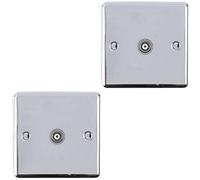 Loops 2 Pack 1 Gang Single Tv Coaxial Aerial Socket - Chrome & Grey Female Wall Plate