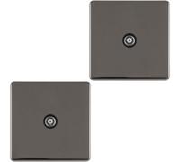 Loops 2 Pack 1 Gang Single Tv Coaxial Aerial Socket Screwless Black Nickel Wall Plate