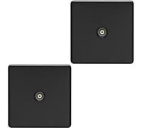 Loops 2 Pack 1 Gang Single Tv Coaxial Aerial Socket Screwless Matt Black Wall Plate
