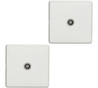 Loops 2 Pack 1 Gang Single Tv Coaxial Aerial Socket Screwless Matt White Wall Plate