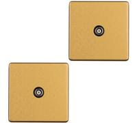 Loops 2 Pack 1 Gang Single Tv Coaxial Aerial Socket Screwless Satin Brass Wall Plate