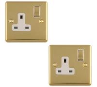 Loops 2-Pack 1-Gang Switched Uk Socket 13A Polished Brass & White