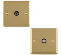 Loops 2-Pack 1-Gang Tv Coaxial Aerial Socket - Polished Brass Wall Plate With Black Insert