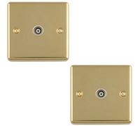 Loops 2-Pack 1-Gang Tv Coaxial Aerial Socket - Polished Brass With White Insert