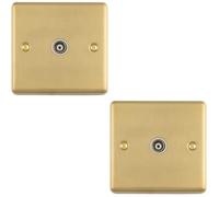 Loops 2 Pack 1-Gang Tv Coaxial Aerial Socket Wall Plate Satin Brass & White