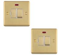 Loops 2-Pack 13A Dp Switched Fuse Spur With Neon Indicator Satin Brass And White Mains Isolation