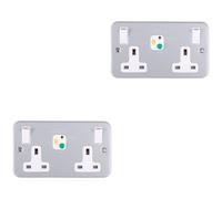 Loops 2 Pack 2 Gang Double 13A Swithed Uk Plug Socket - 30Ma Passive Rcd - Metal Clad