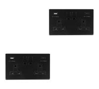 Loops 2 Pack 2 Gang Double 13A Uk Plug Socket & 2X 3.1A Usb-C & A Screwless Matt Black