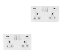 Loops 2 Pack 2 Gang Double 13A Uk Plug Socket & 2X 3.1A Usb-C & A Screwless Matt White