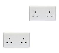 Loops 2 Pack 2 Gang Double 13A Unswitched Uk Plug Socket - White Wall Power Outlet