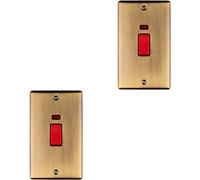 Loops 2 Pack 2 Gang Double 45A Dp Switch Neon - Antique Brass & Black Vertical Rocker