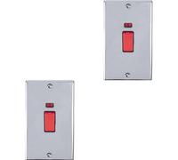 Loops 2 Pack 2 Gang Double 45A Dp Switch Neon - Polished Chrome & Black Vertical Plate