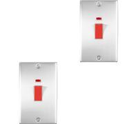 Loops 2 Pack 2 Gang Double 45A Dp Switch Neon Satin Steel & White Vertical Rocker