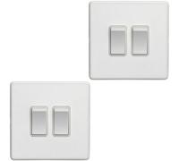 Loops 2 Pack 2 Gang Double Light Switch Screwless Matt White 2 Way 10A Slim Rocker