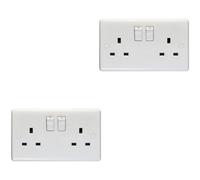 Loops 2 Pack 2 Gang Double Pole 13A Switched Uk Plug Socket - White Wall Power Outlet