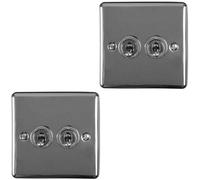 Loops 2 Pack 2 Gang Double Retro Toggle Light Switch Black Nickel 10A 2 Way Plate