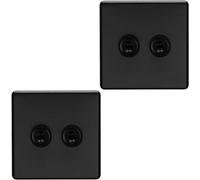 Loops 2 Pack 2 Gang Double Retro Toggle Light Switch Screwless Matt Black 10A 2 Way