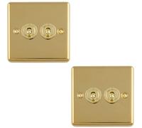 Loops 2-Pack 2-Gang Double Retro Toggle Light Switches Polished Brass 10A 2-Way