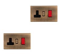 Loops 2 Pack 2 Gang Double Screwless 45A Cooker Switch & 13A Uk Socket Antique Brass