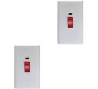Loops 2 Pack 2 Gang Double Vertical 45A Dp Cooker Switch & Neon - White Oven Appliance