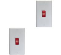 Loops 2 Pack 2 Gang Double Vertical 45A Dp Cooker Switch - White Rocker Oven Appliance