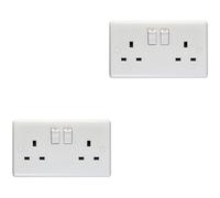 Loops 2 Pack 2 Gang Single Pole 13A Switched Uk Plug Socket White Double Power Outlet