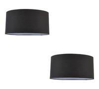 Loops 2 Pack 20" Cylinder Lamp Shade - Black Cotton Rolled Edge Fabric Cover - Table Light