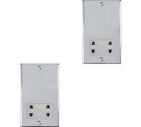 Loops 2 Pack 230V & 115V Shaver Twin Socket Wall Plate Chrome & Grey Trim 86mm X 146mm