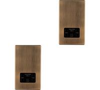 Loops 2 Pack 230V 115V Twin Shaver Socket Wall Plate Screwless Antique Brass Bathroom
