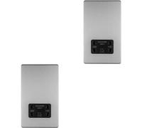 Loops 2 Pack 230V 115V Twin Shaver Socket Wall Plate Screwless Satin Steel Bathroom
