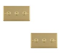 Loops 2 Pack 3-Gang Retro Toggle Light Switch Plate Polished Brass 10A