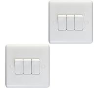 Loops 2 Pack 3 Gang Triple 10A Light Switch 2 Way - White Plastic Wall Plate Rocker