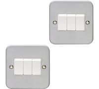 Loops 2 Pack 3 Gang Triple Light Switch 2 Way 10A Heavy Duty Metal Clad - White Rocker